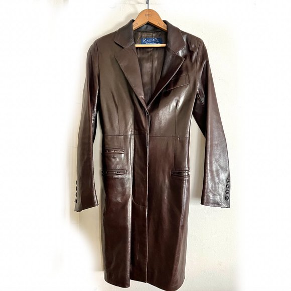 Brown fitted leather coat/jacket - Picture 1 of 1